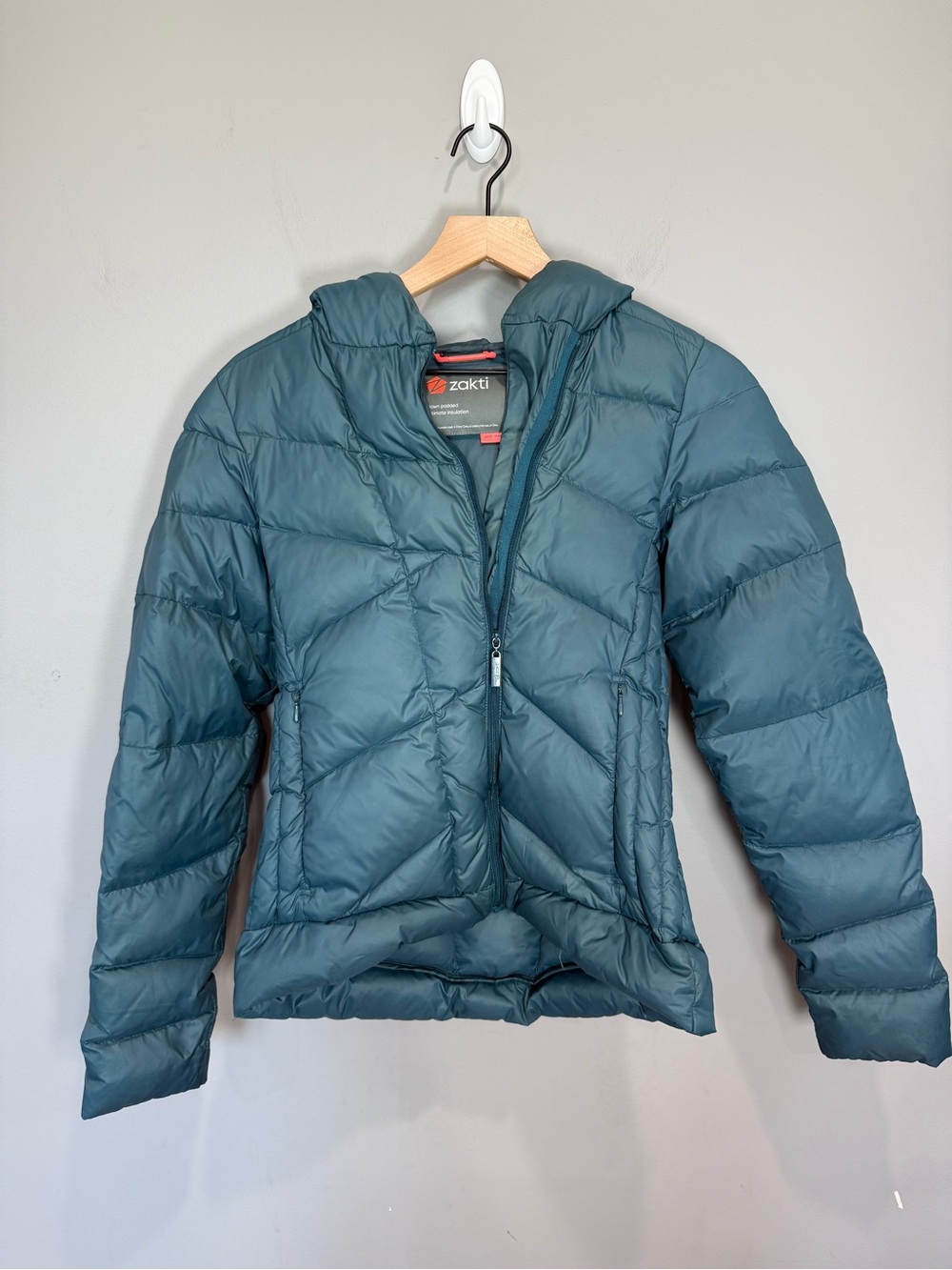 Zakti 90% Down Hooded Puffer Jacket Teal Women’s US 6‎ Lightweight Warm